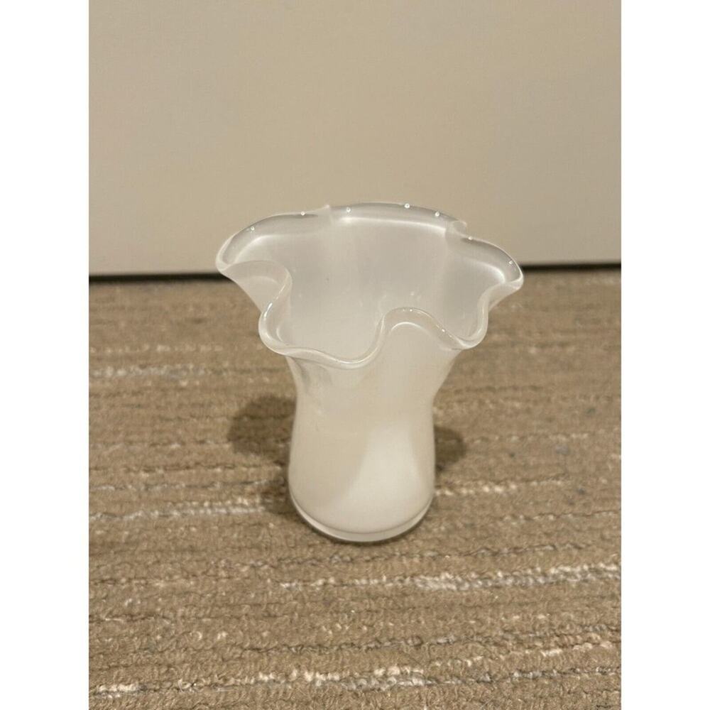 Vintage Handblown Minimalist White Glass Vase 4.5 inches tall